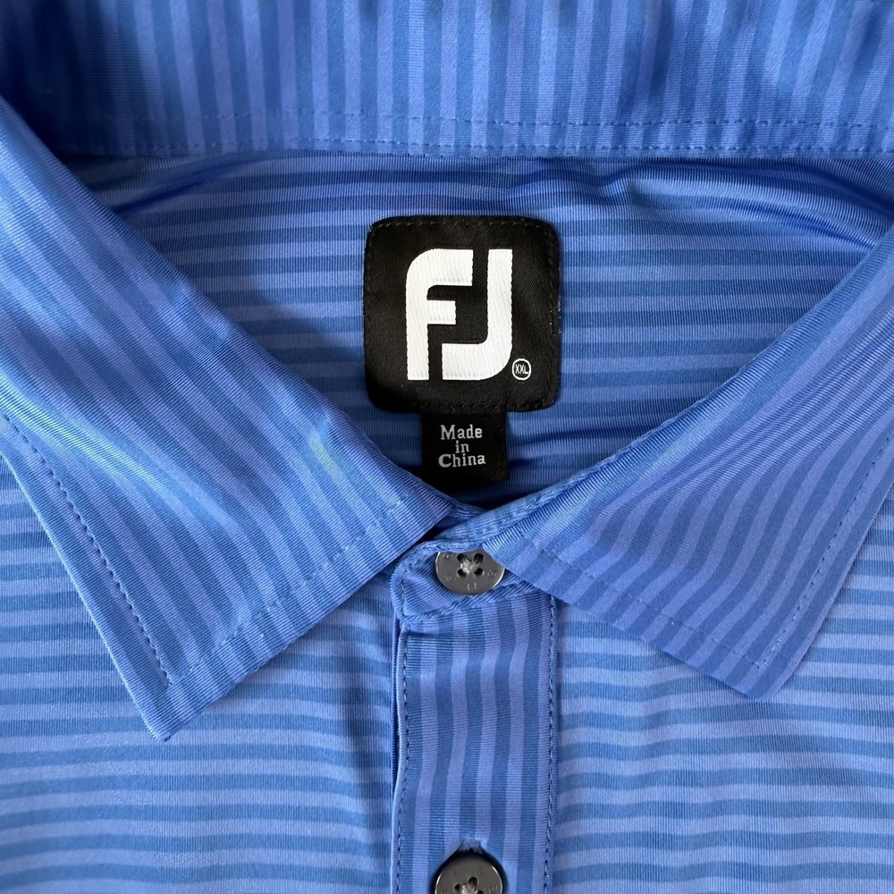 FootJoy Golf Polo Shirt Mens XXL 2XL Blue Striped Stretch Golf Short Sleeve